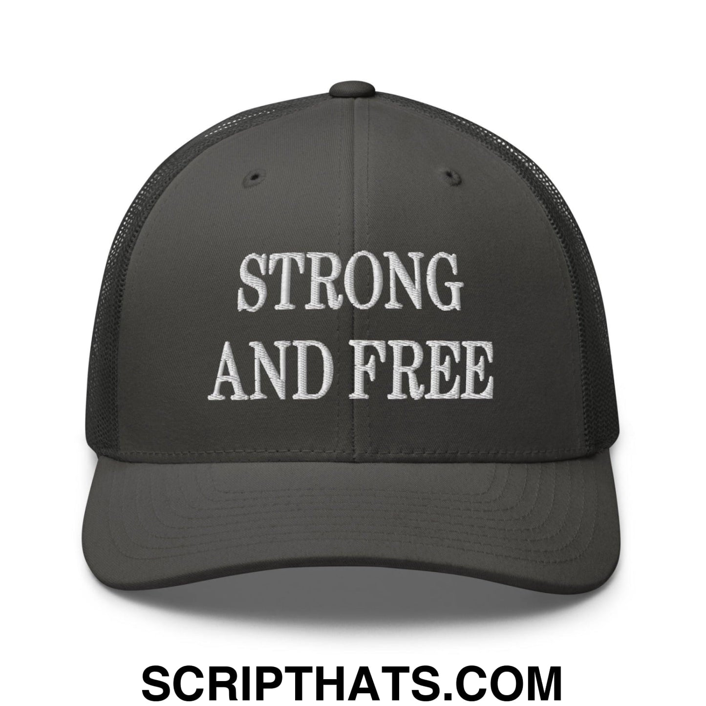 Strong and Free Embroidered Mesh Trucker Hat Charcoal