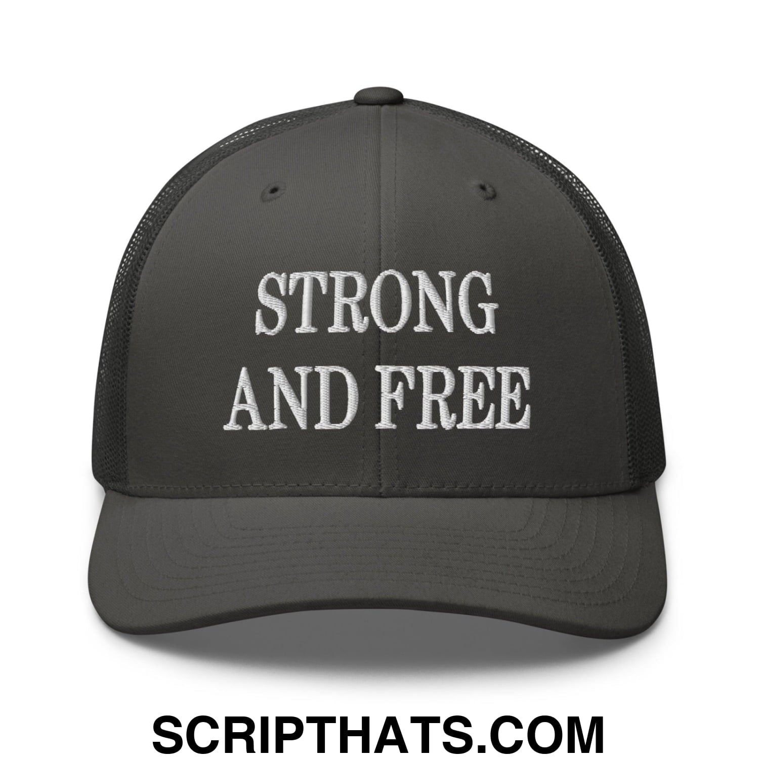 Strong and Free Embroidered Mesh Trucker Hat Charcoal