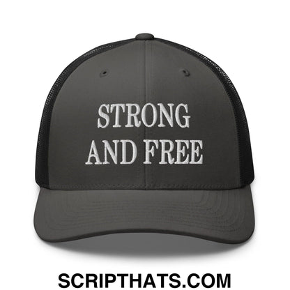 Strong and Free Embroidered Mesh Trucker Hat Charcoal Black