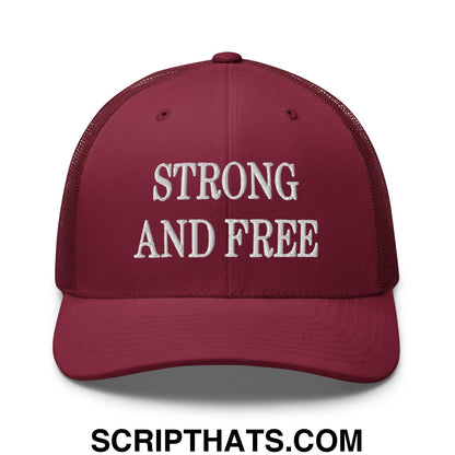 Strong and Free Embroidered Mesh Trucker Hat Cranberry