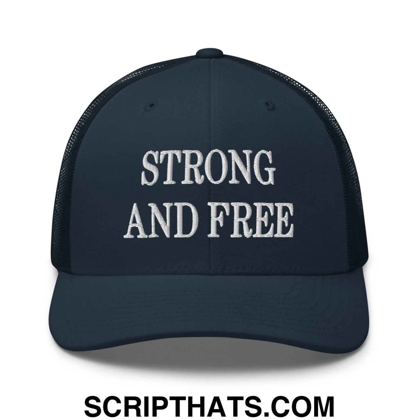 Strong and Free Embroidered Mesh Trucker Hat Navy