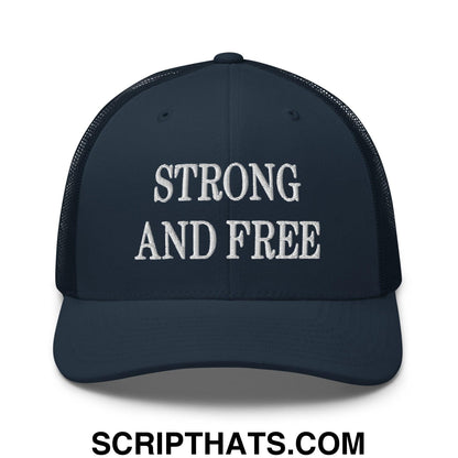 Strong and Free Embroidered Mesh Trucker Hat Navy