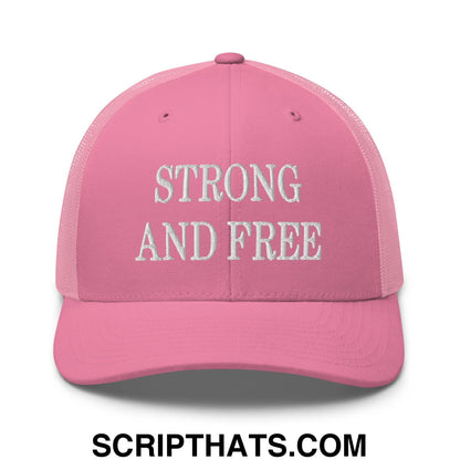 Strong and Free Embroidered Mesh Trucker Hat Pink