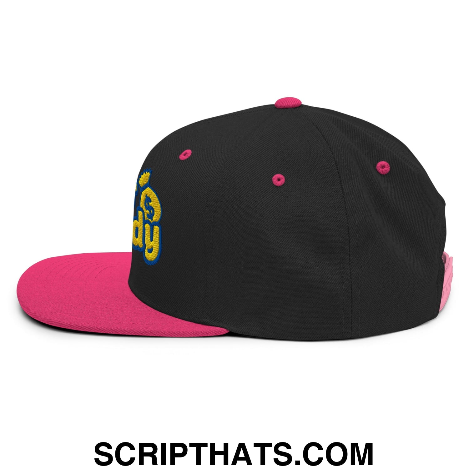 Sugar Daddy Embroidered Flat Bill Brim Snapback Hat Black Neon Pink