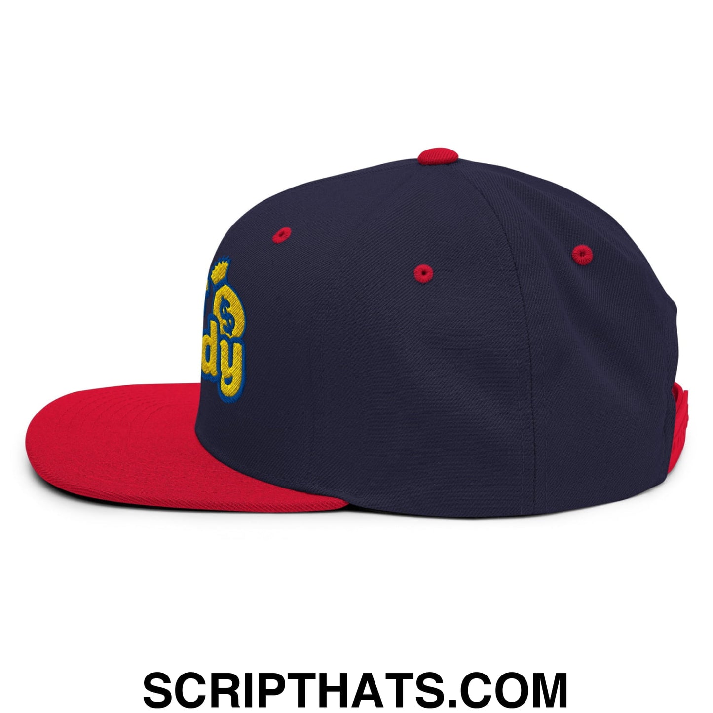 Sugar Daddy Embroidered Flat Bill Brim Snapback Hat Navy Red