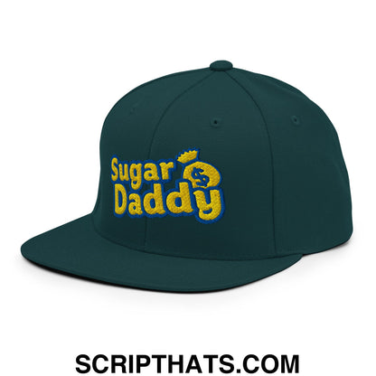 Sugar Daddy Embroidered Flat Bill Brim Snapback Hat Spruce