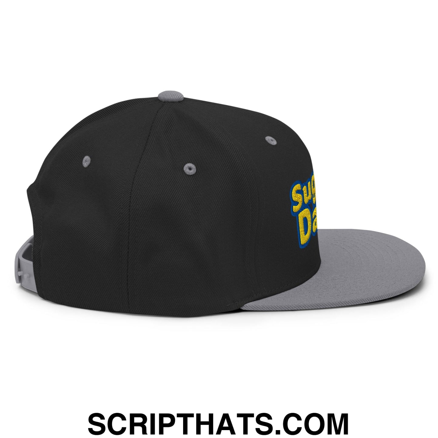Sugar Daddy Embroidered Flat Bill Brim Snapback Hat Black Silver