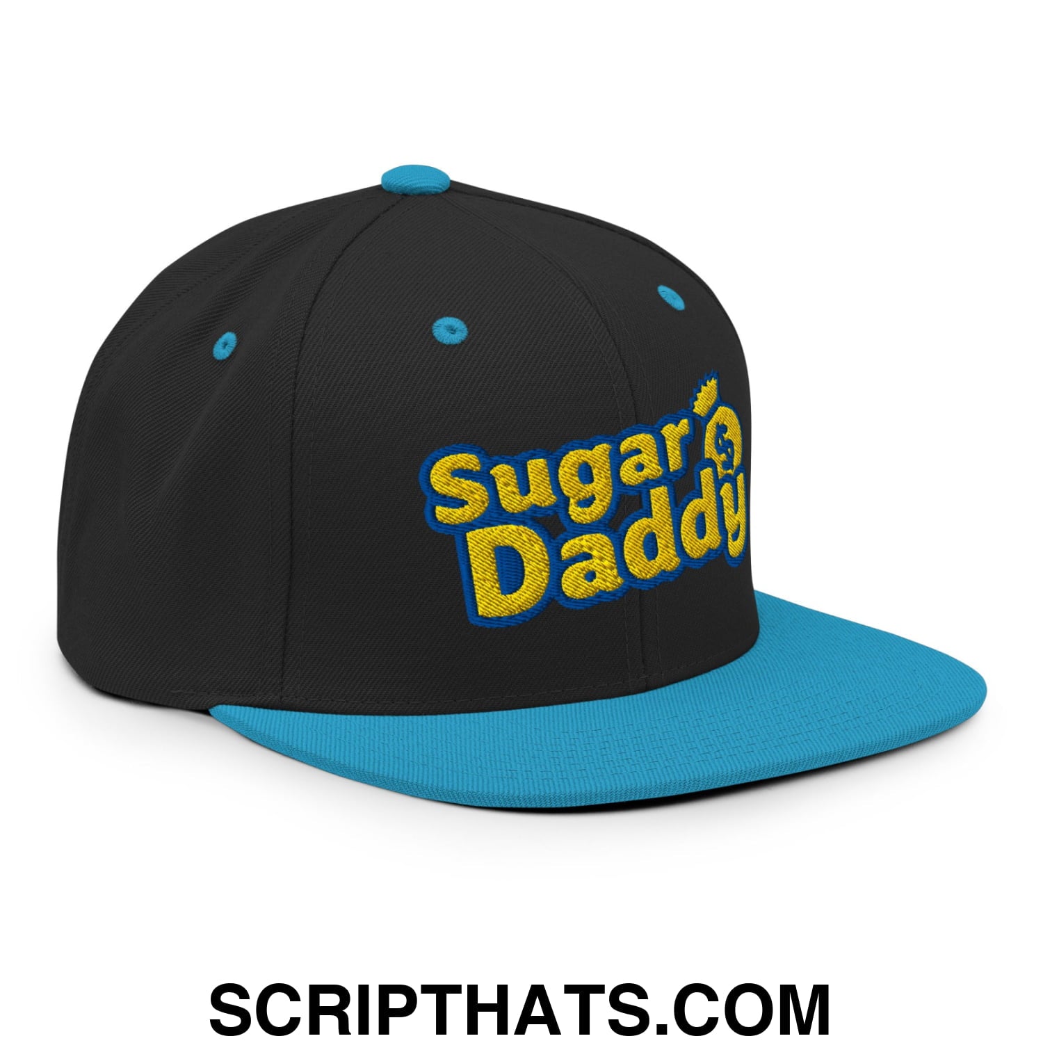 Sugar Daddy Embroidered Flat Bill Brim Snapback Hat Black Teal