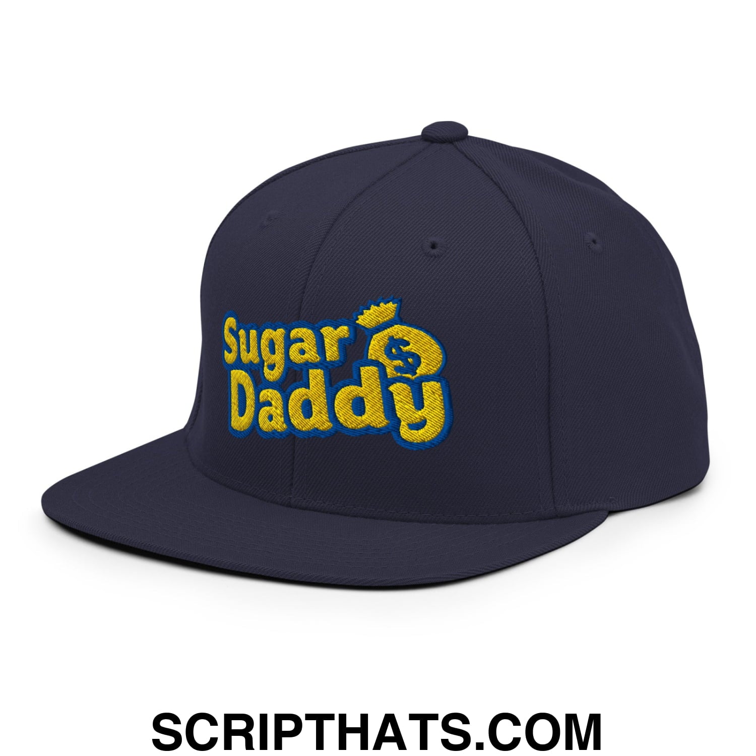Sugar Daddy Embroidered Flat Bill Brim Snapback Hat Navy