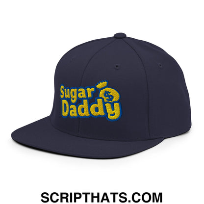 Sugar Daddy Embroidered Flat Bill Brim Snapback Hat Navy