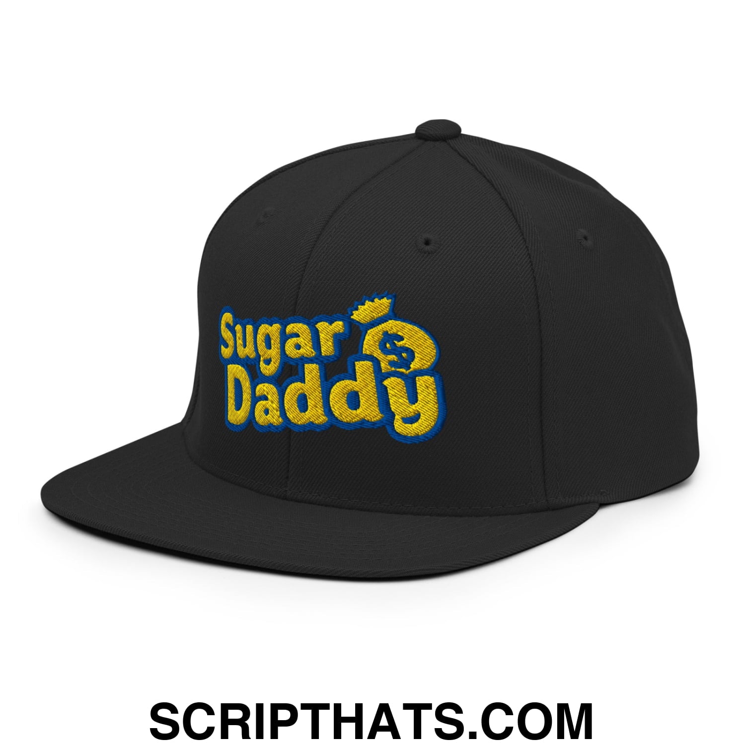 Sugar Daddy Embroidered Flat Bill Brim Snapback Hat Black