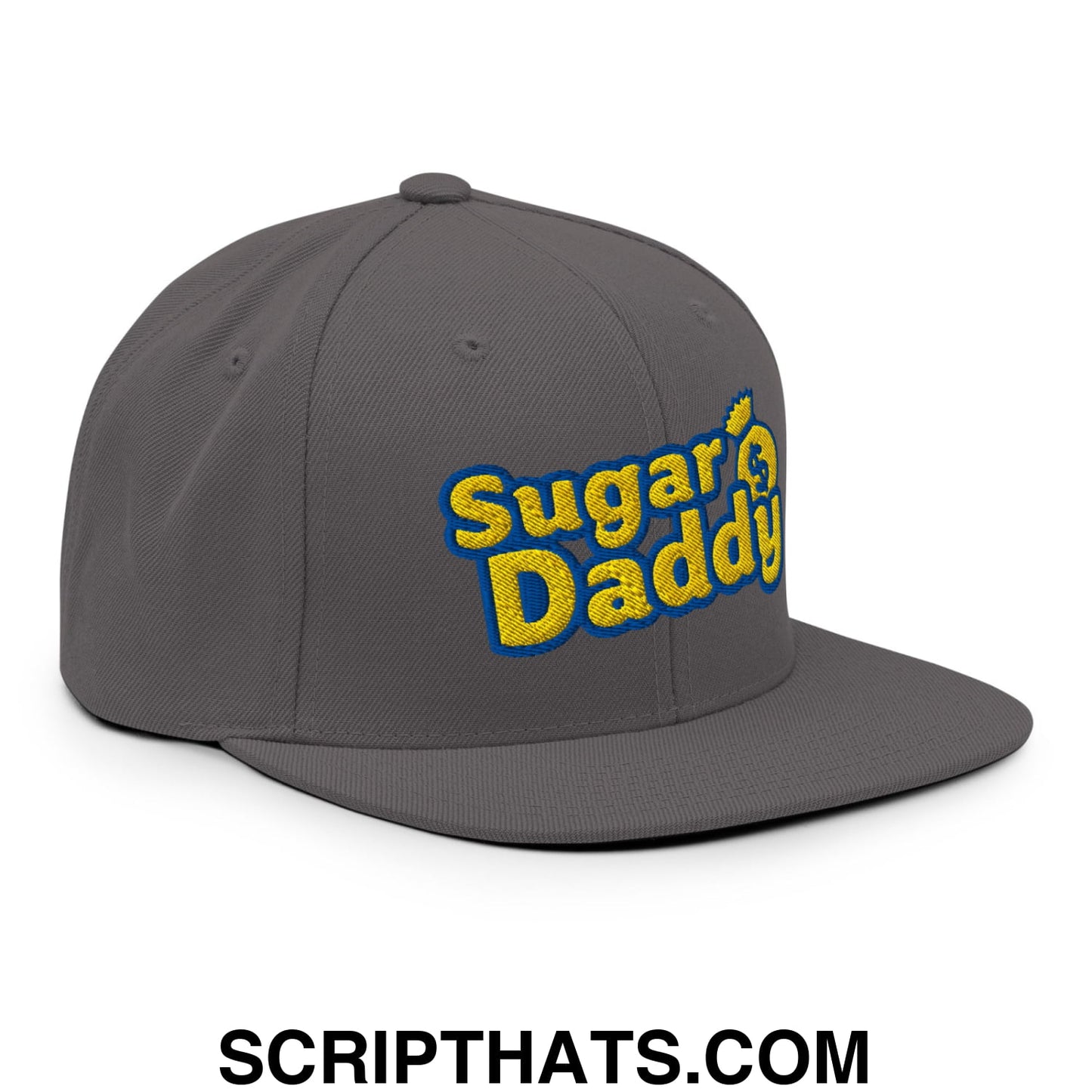 Sugar Daddy Embroidered Flat Bill Brim Snapback Hat Dark Grey