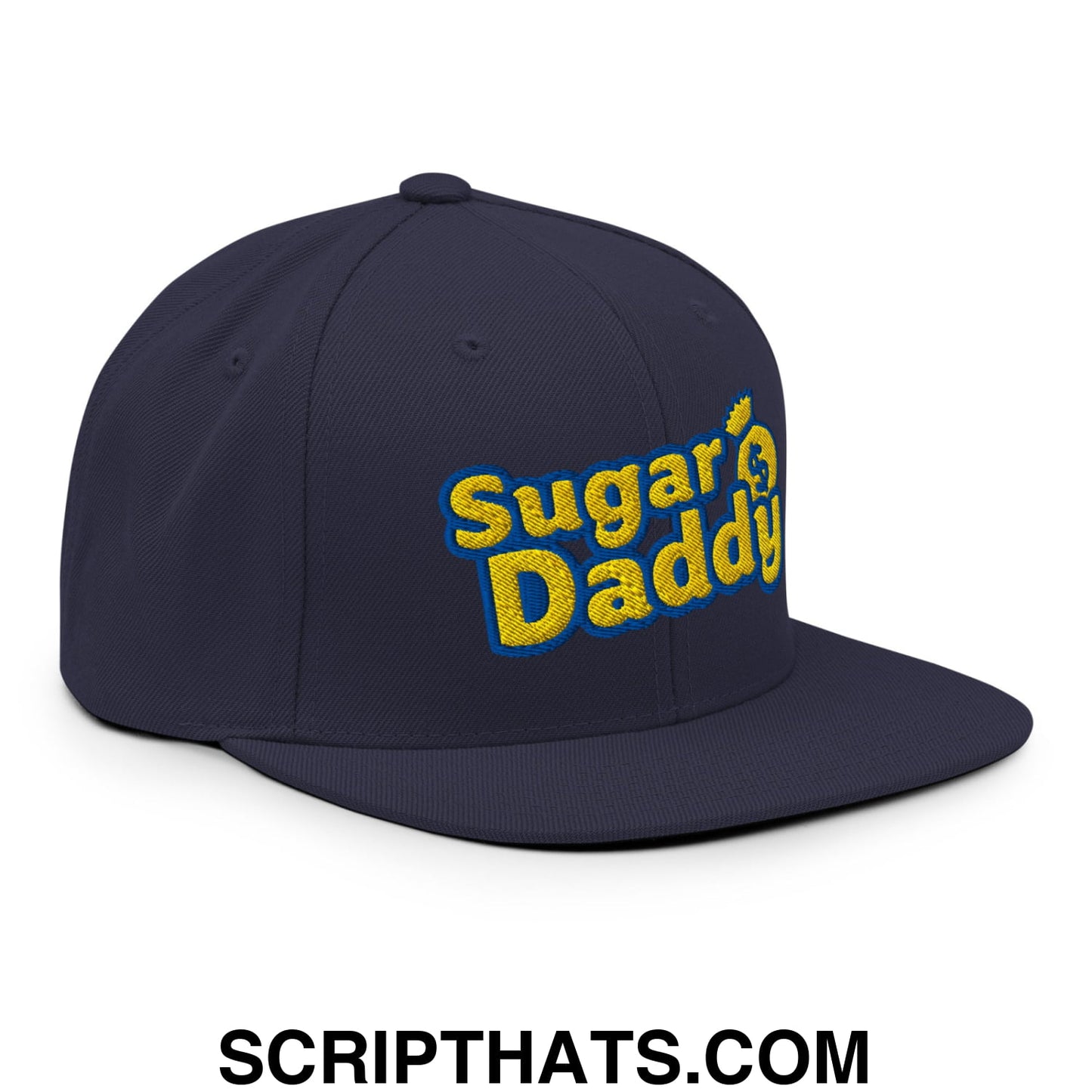 Sugar Daddy Embroidered Flat Bill Brim Snapback Hat Navy