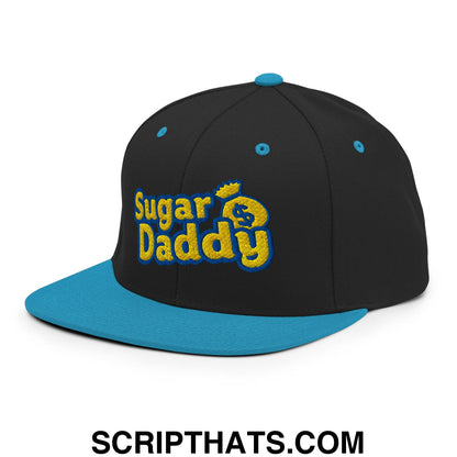 Sugar Daddy Embroidered Flat Bill Brim Snapback Hat Black Teal