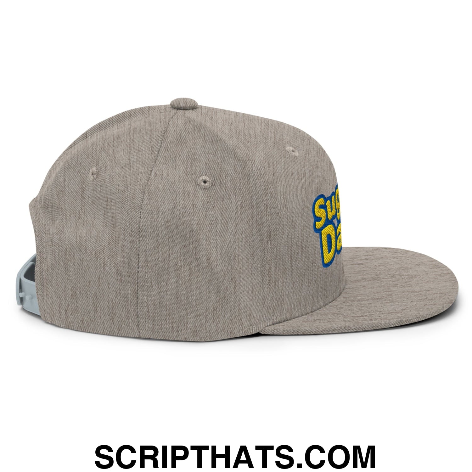Sugar Daddy Embroidered Flat Bill Brim Snapback Hat Heather Grey