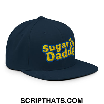 Sugar Daddy Embroidered Flat Bill Brim Snapback Hat Dark Navy