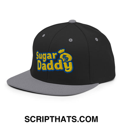 Sugar Daddy Embroidered Flat Bill Brim Snapback Hat Black Silver