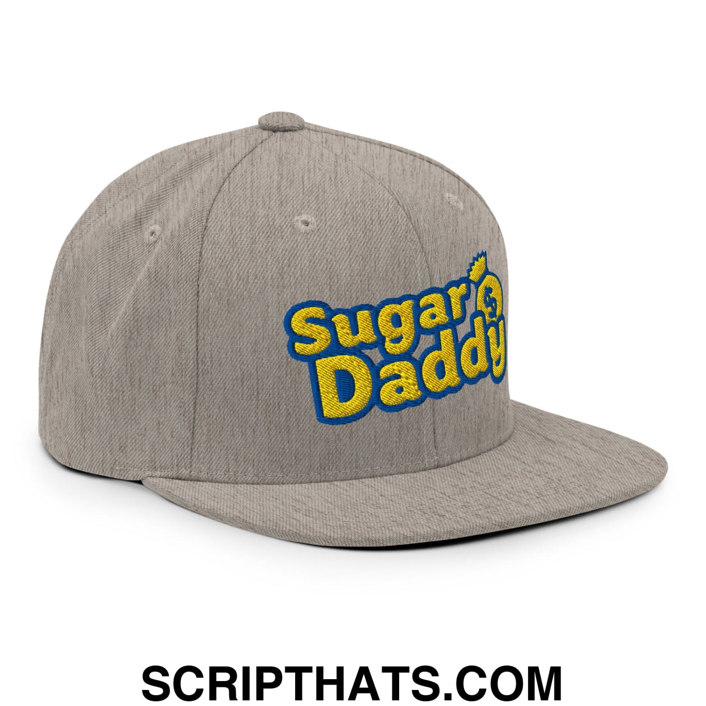 Sugar Daddy Embroidered Flat Bill Brim Snapback Hat Heather Grey