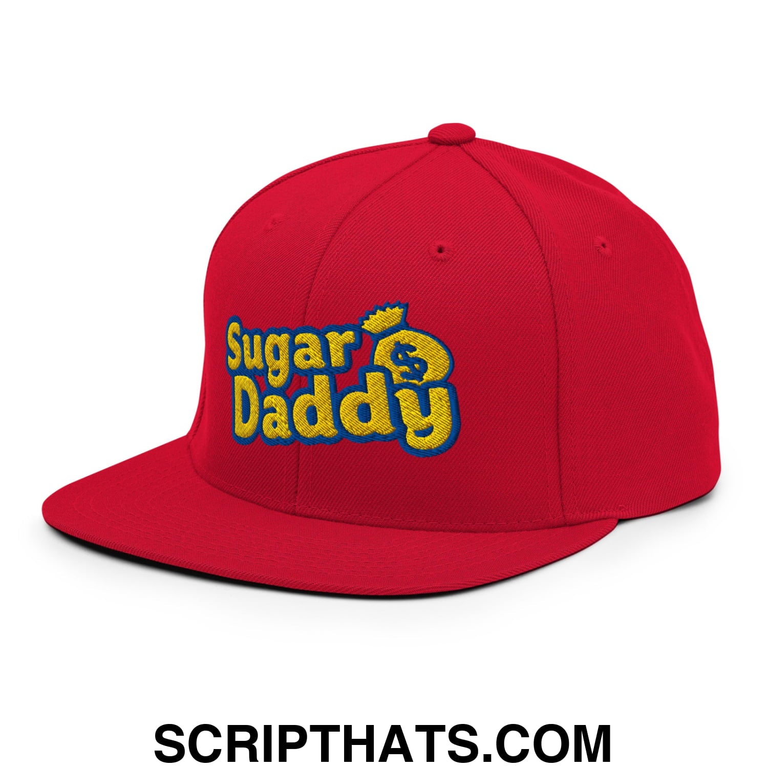 Sugar Daddy Embroidered Flat Bill Brim Snapback Hat Red