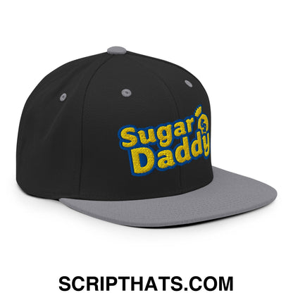Sugar Daddy Embroidered Flat Bill Brim Snapback Hat Black Silver