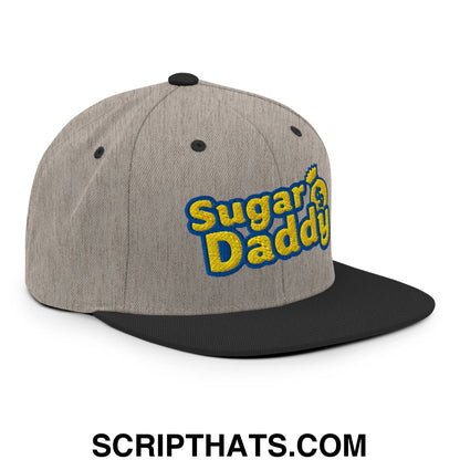 Sugar Daddy Embroidered Flat Bill Brim Snapback Hat Heather Black