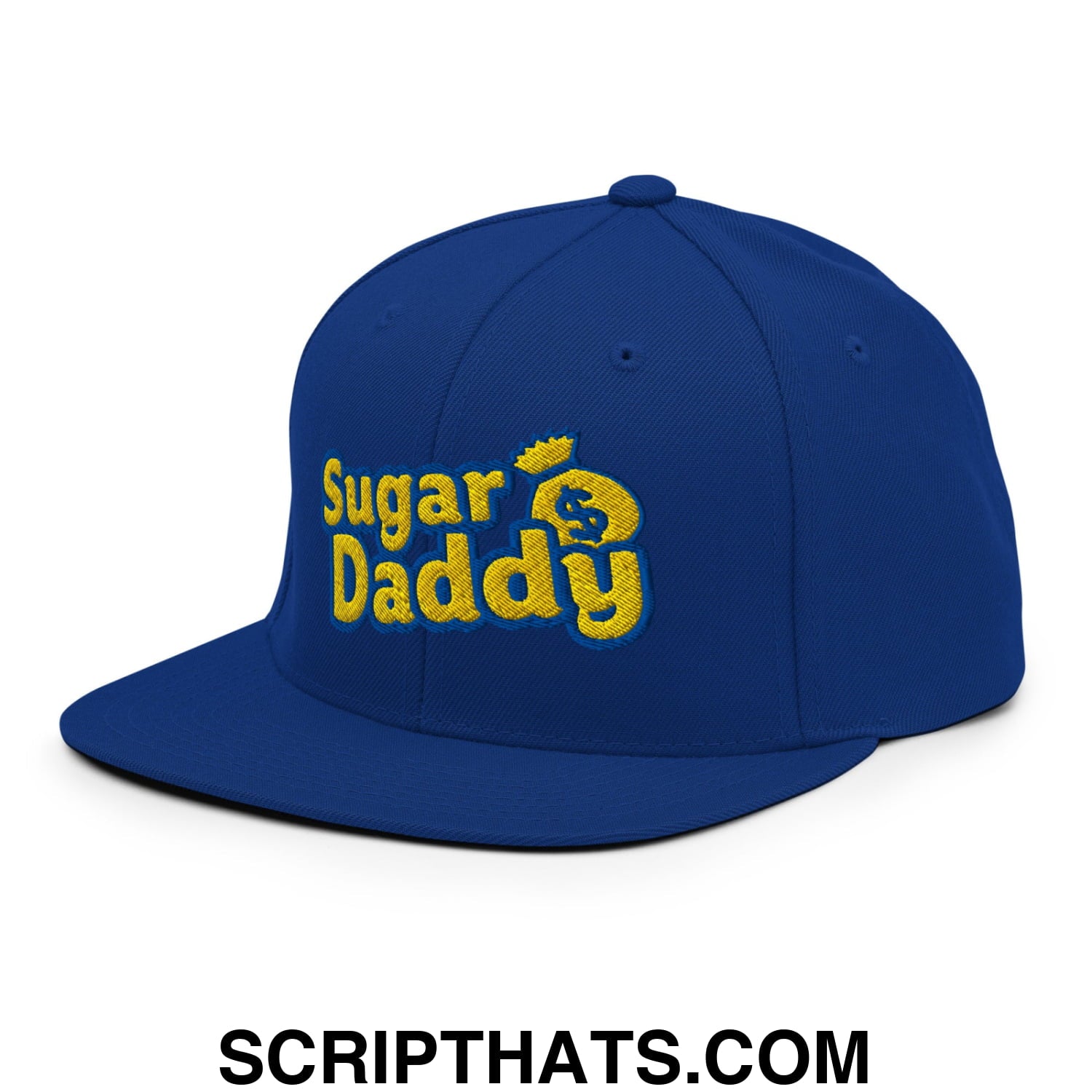 Sugar Daddy Embroidered Flat Bill Brim Snapback Hat Royal Blue