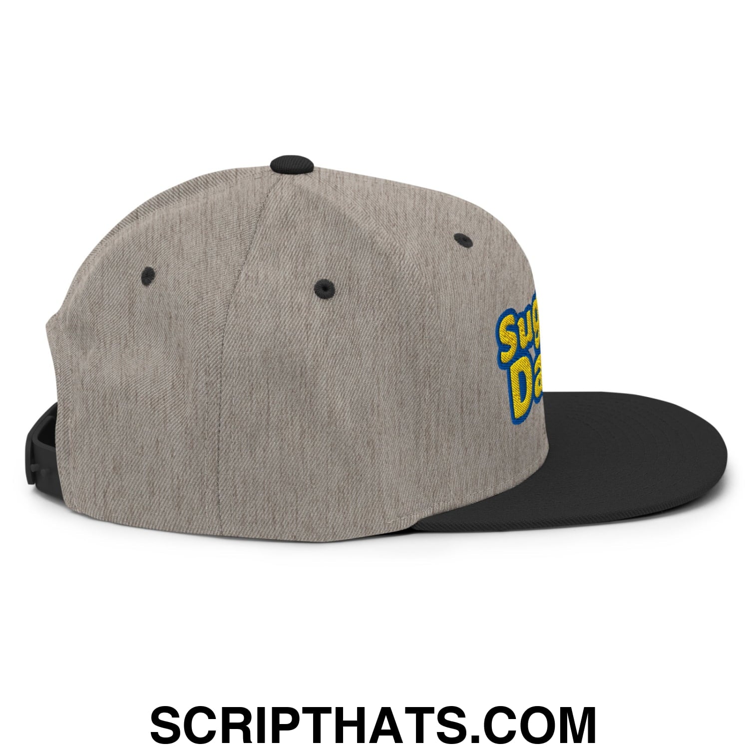 Sugar Daddy Embroidered Flat Bill Brim Snapback Hat Heather Black