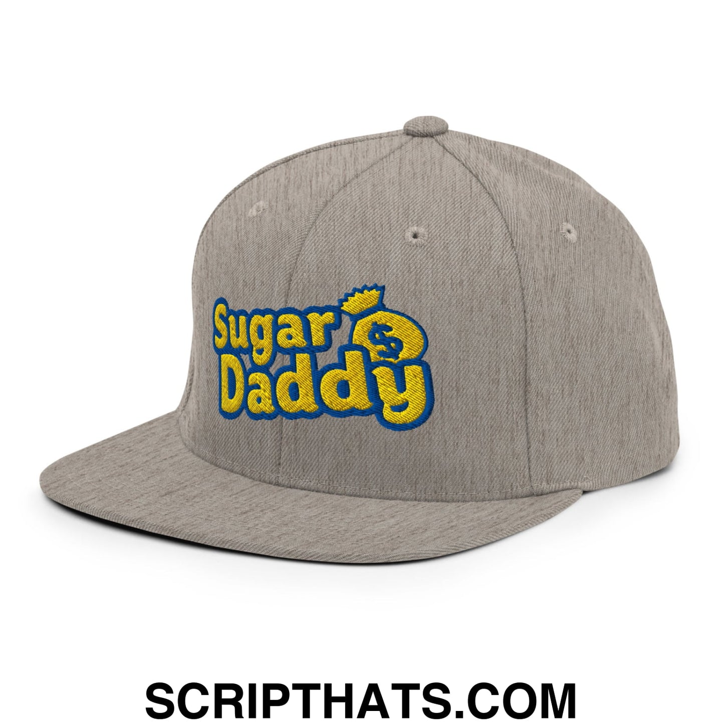 Sugar Daddy Embroidered Flat Bill Brim Snapback Hat Heather Grey