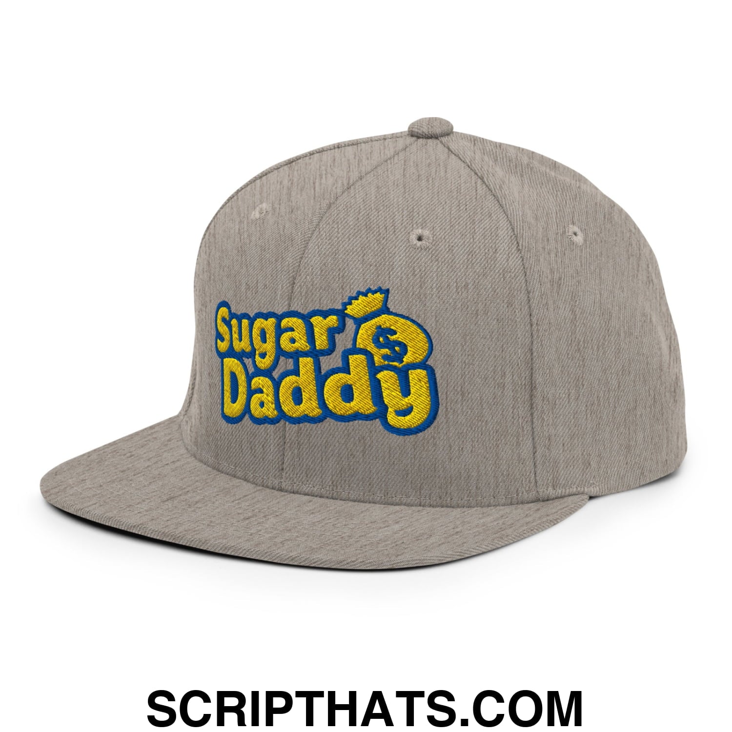 Sugar Daddy Embroidered Flat Bill Brim Snapback Hat Heather Grey
