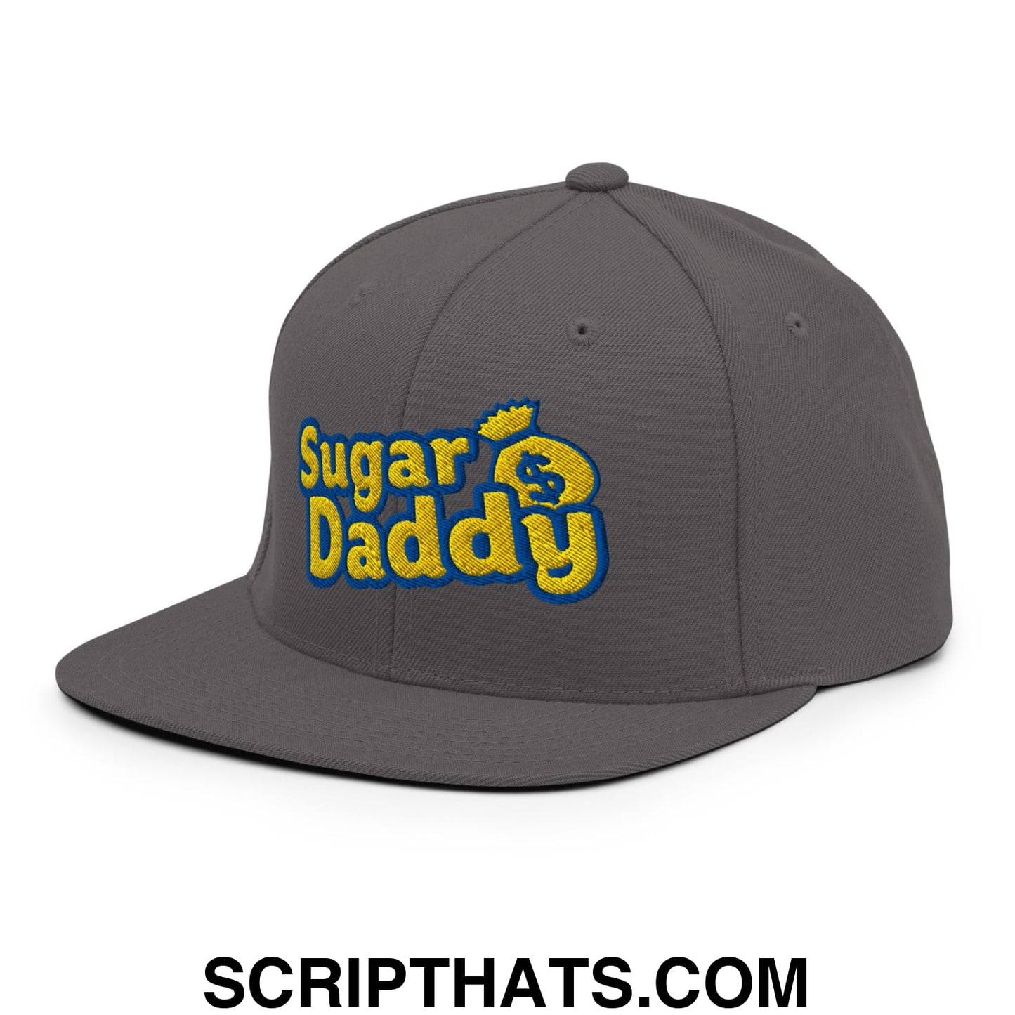 Sugar Daddy Embroidered Flat Bill Brim Snapback Hat Dark Grey