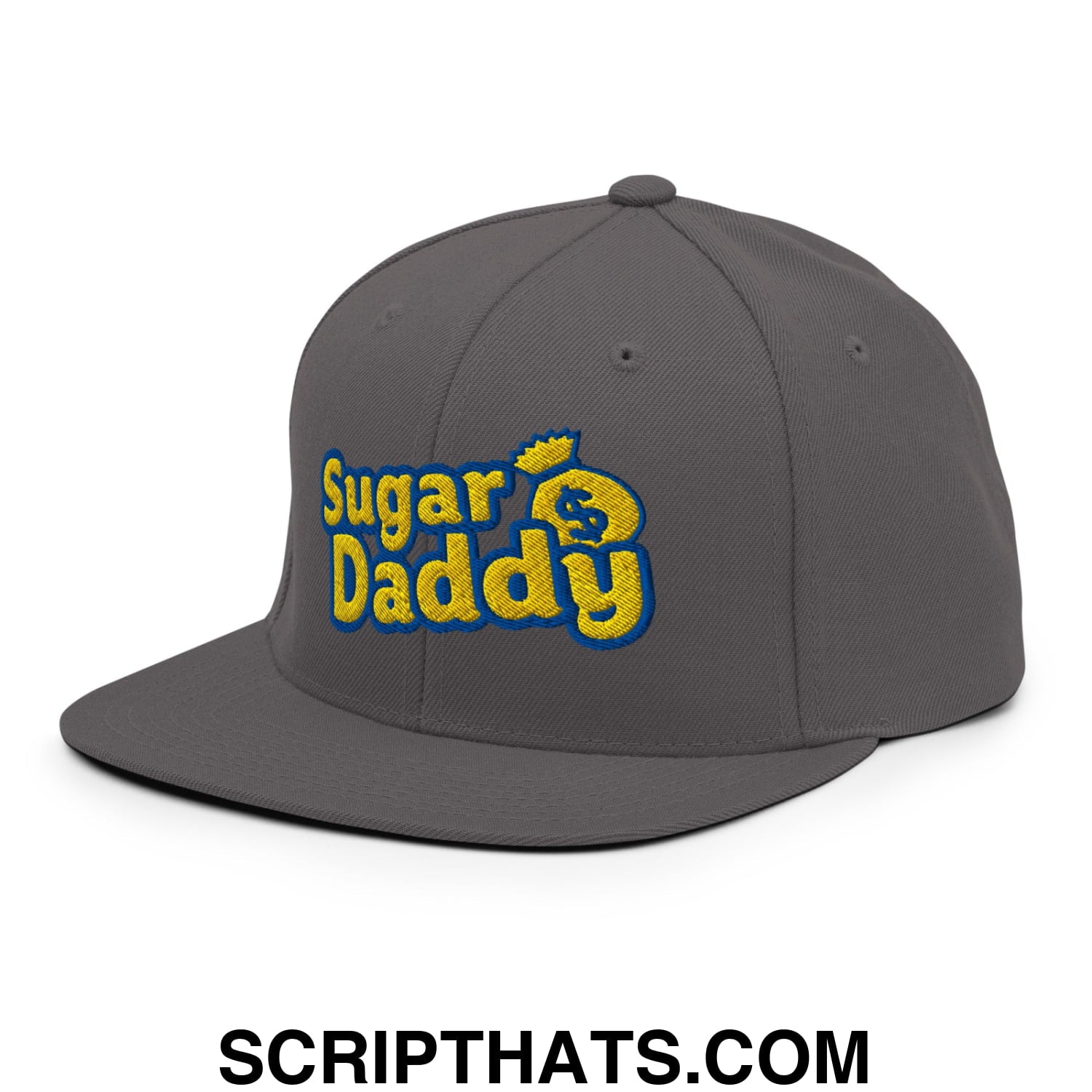 Sugar Daddy Embroidered Flat Bill Brim Snapback Hat Dark Grey