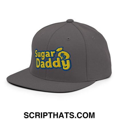 Sugar Daddy Embroidered Flat Bill Brim Snapback Hat Dark Grey