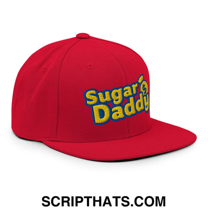 Sugar Daddy Embroidered Flat Bill Brim Snapback Hat Red