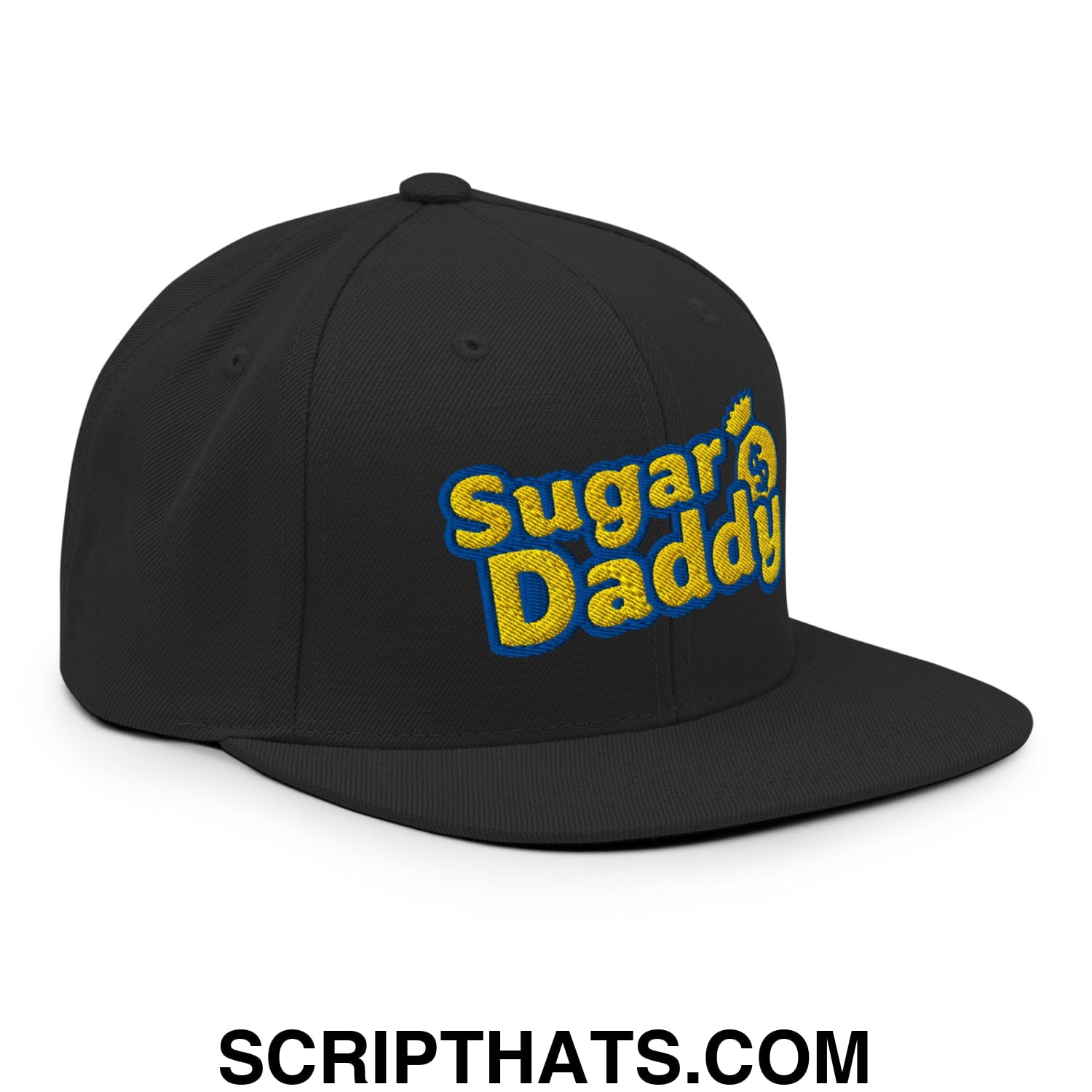 Sugar Daddy Embroidered Flat Bill Brim Snapback Hat Black