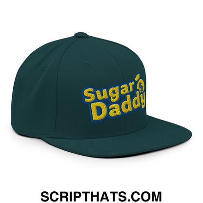 Sugar Daddy Embroidered Flat Bill Brim Snapback Hat Spruce
