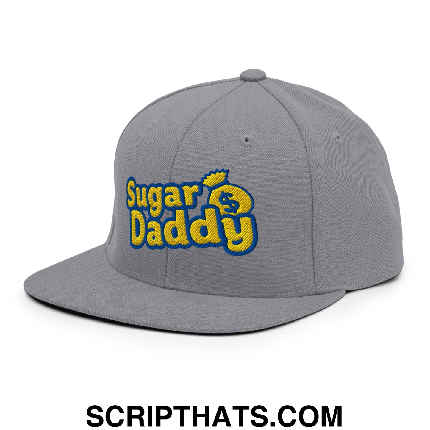 Sugar Daddy Embroidered Flat Bill Brim Snapback Hat Silver