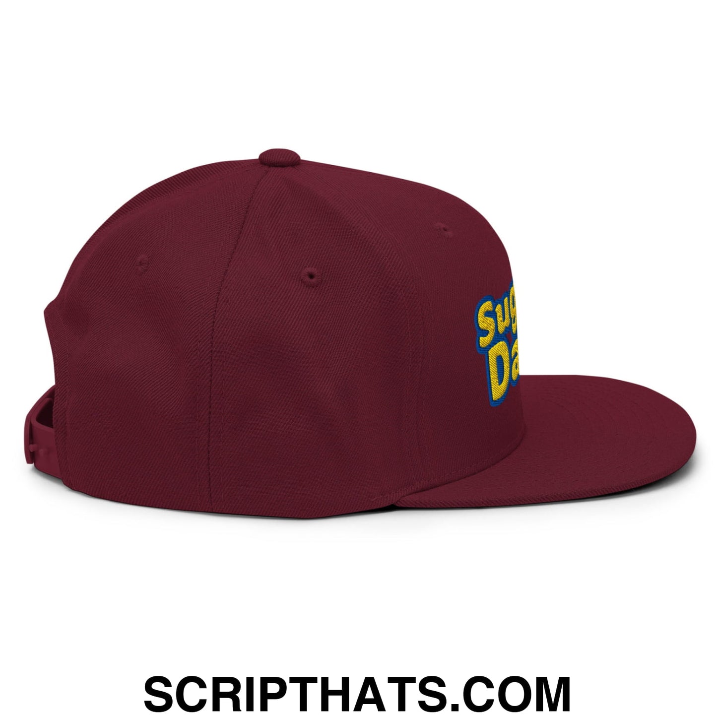 Sugar Daddy Embroidered Flat Bill Brim Snapback Hat Maroon