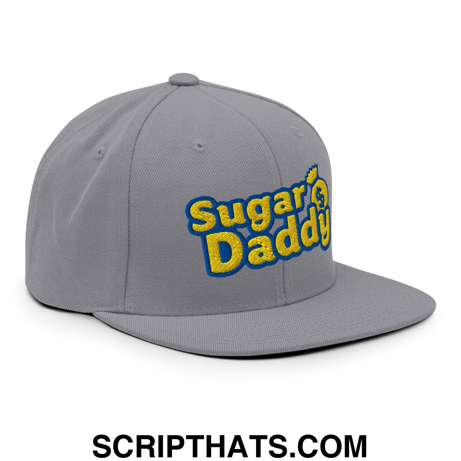 Sugar Daddy Embroidered Flat Bill Brim Snapback Hat Silver