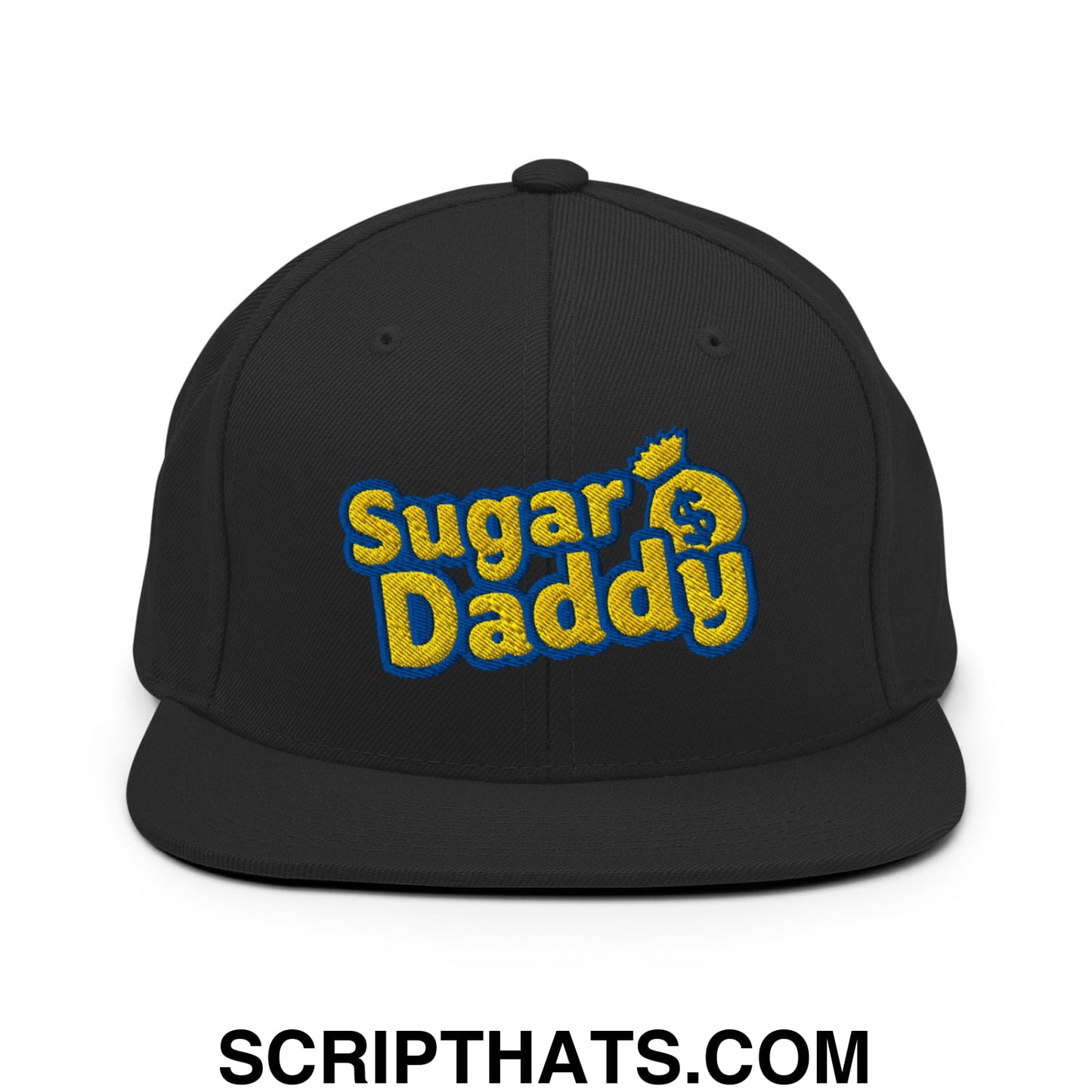 Sugar Daddy Embroidered Flat Bill Brim Snapback Hat Black