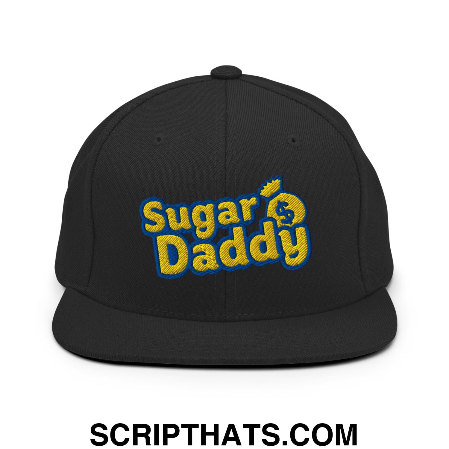 Sugar Daddy Embroidered Flat Bill Brim Snapback Hat Black