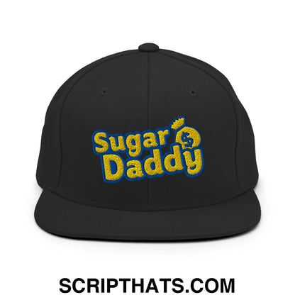Sugar Daddy Embroidered Flat Bill Brim Snapback Hat Black