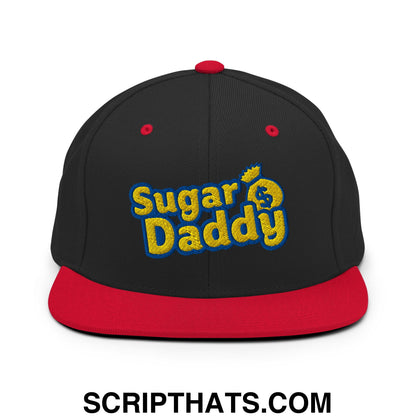Sugar Daddy Embroidered Flat Bill Brim Snapback Hat Black Red