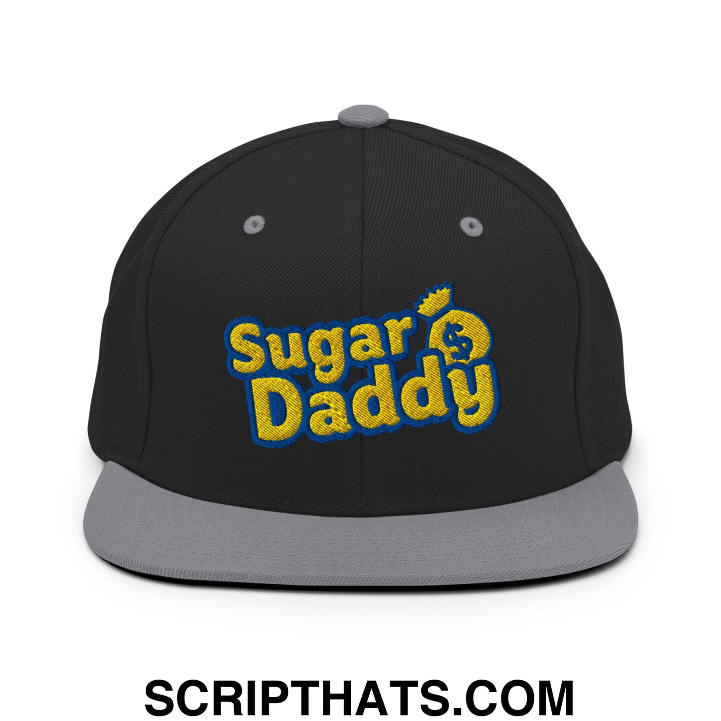 Sugar Daddy Embroidered Flat Bill Brim Snapback Hat Black Silver