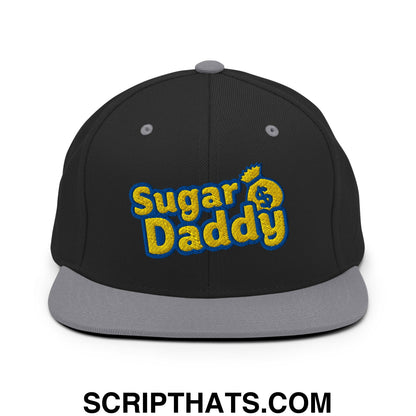 Sugar Daddy Embroidered Flat Bill Brim Snapback Hat Black Silver