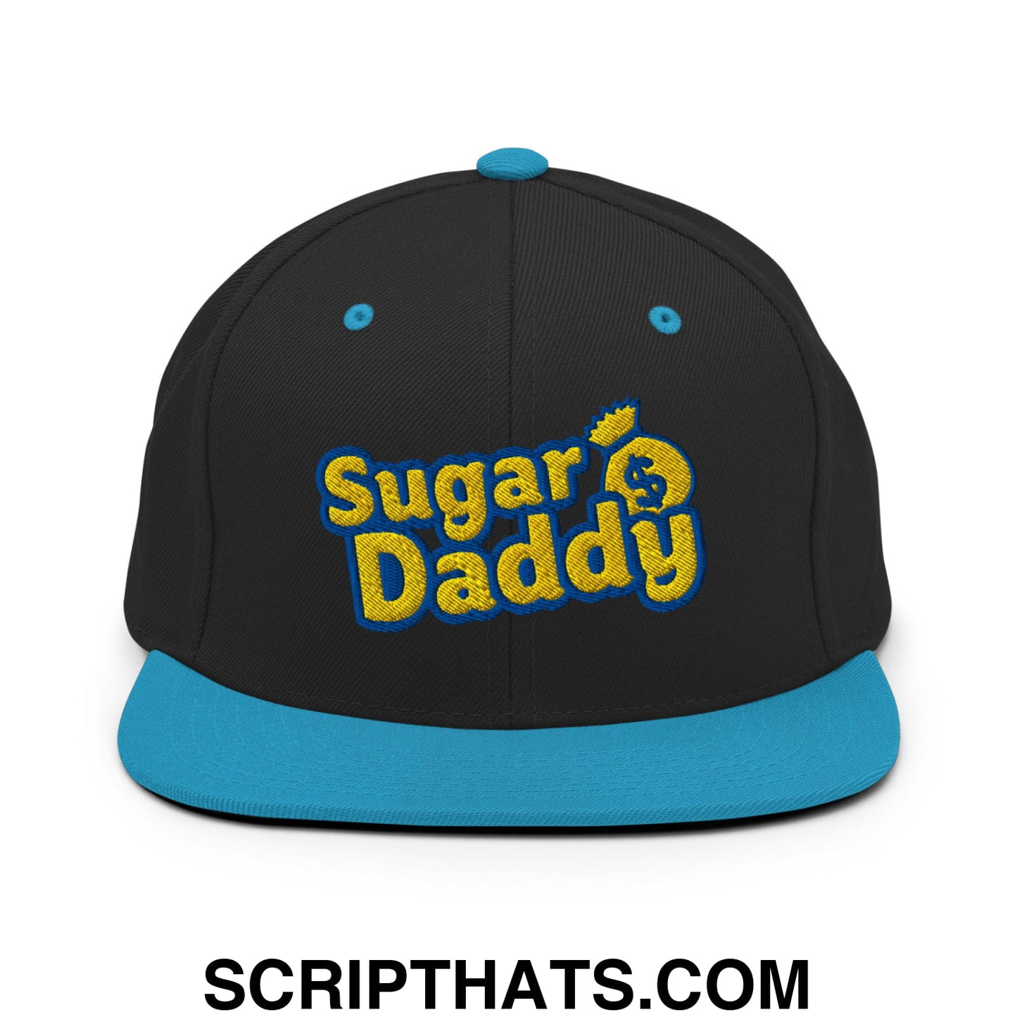 Sugar Daddy Embroidered Flat Bill Brim Snapback Hat Black Teal