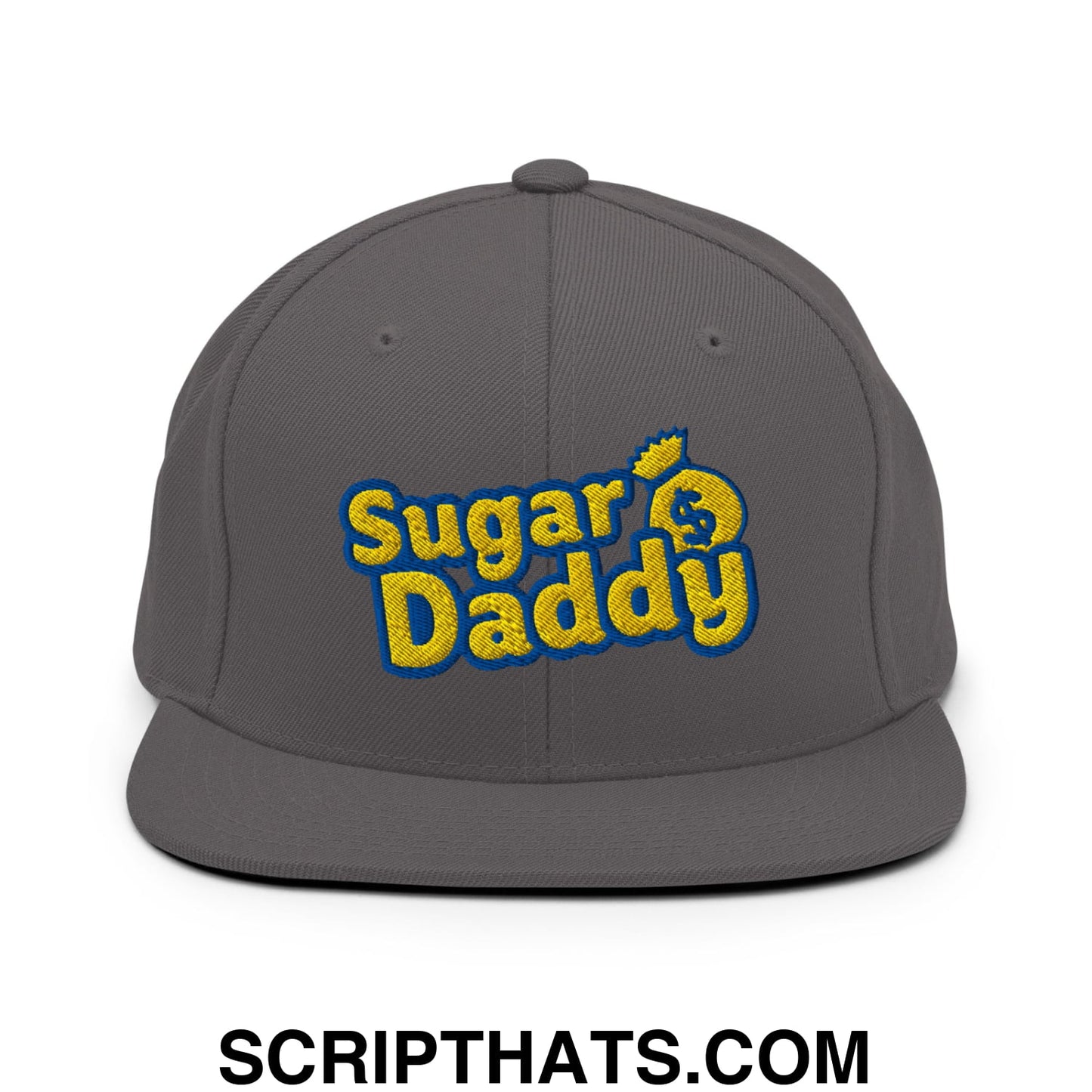 Sugar Daddy Embroidered Flat Bill Brim Snapback Hat Dark Grey