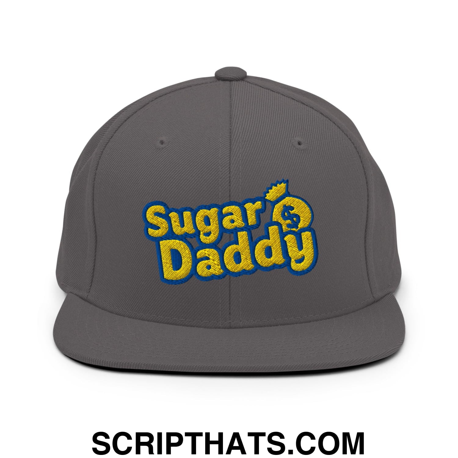 Sugar Daddy Embroidered Flat Bill Brim Snapback Hat Dark Grey