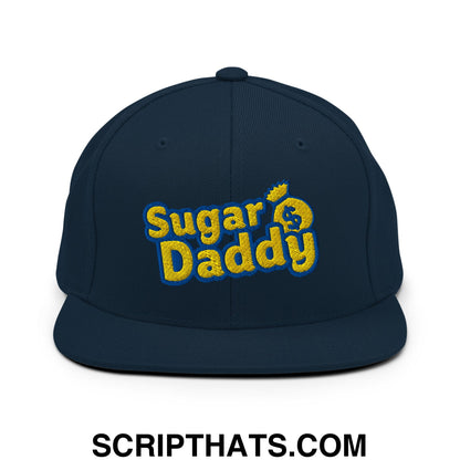 Sugar Daddy Embroidered Flat Bill Brim Snapback Hat Dark Navy