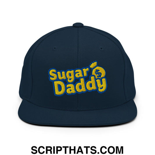 Sugar Daddy Embroidered Flat Bill Brim Snapback Hat Dark Navy