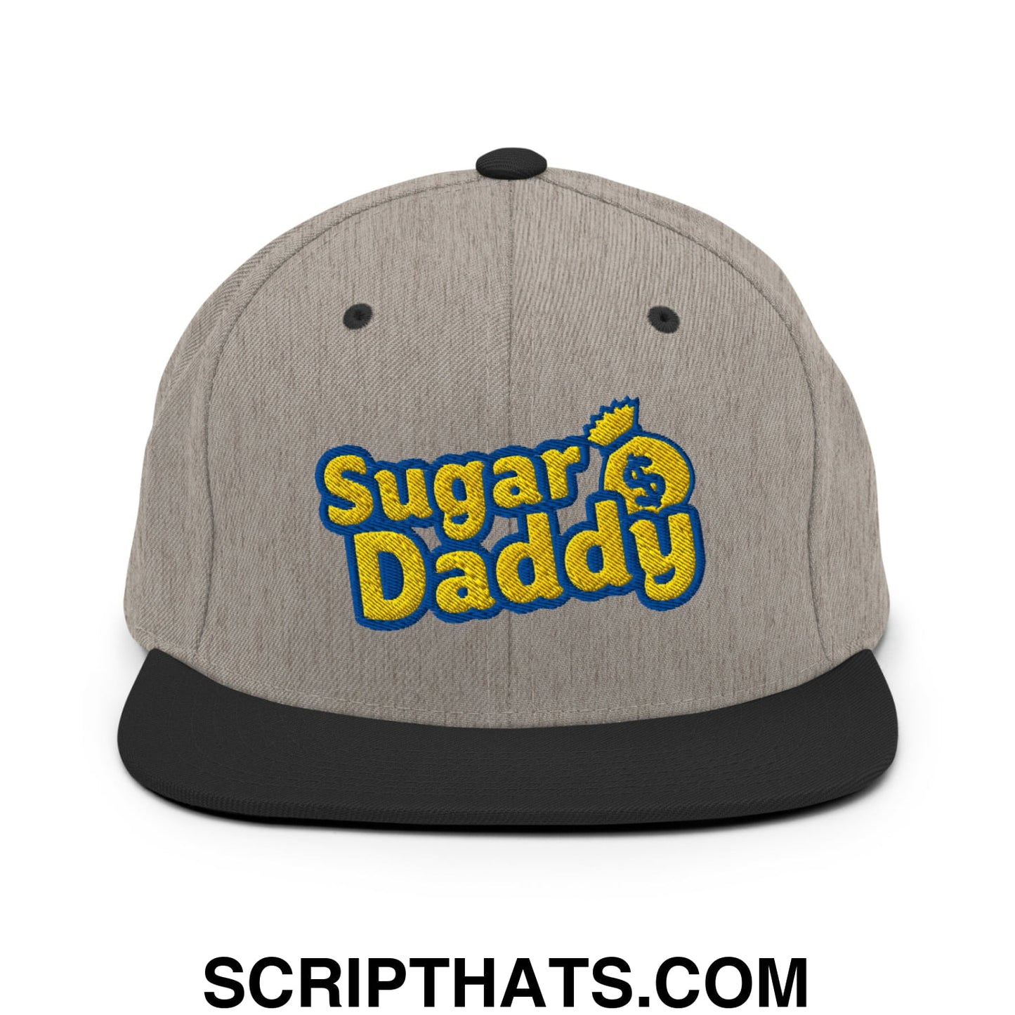 Sugar Daddy Embroidered Flat Bill Brim Snapback Hat Heather Black